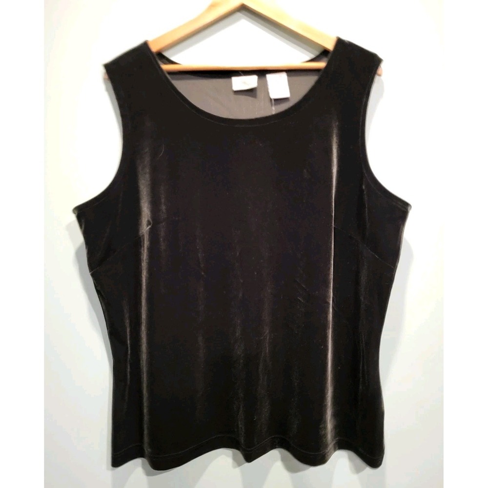 Vtg Deadstock Black Stretch Velvet Sleeveless Top Sz 20-22w